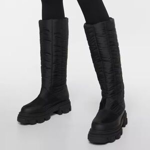 Gia Borghini Boot Gia 19 Fabric Puffer Knee-High Platform Lug Black 38 GUC
